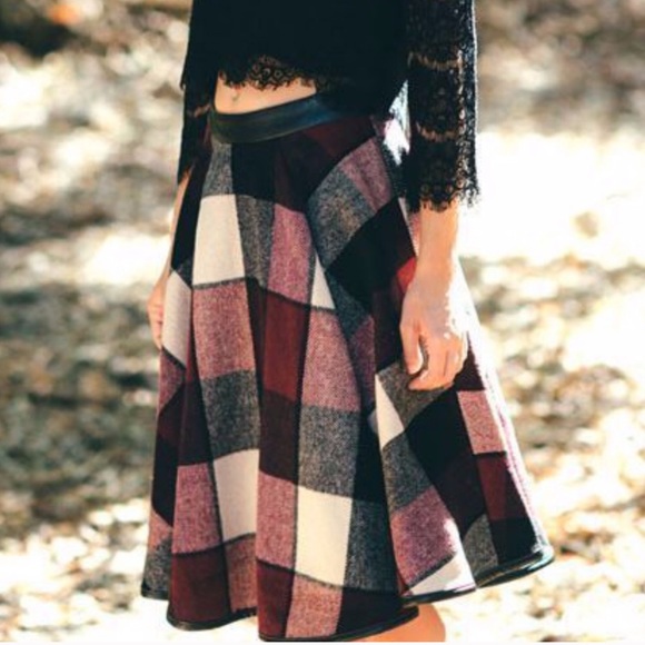 Ryu Dresses & Skirts - New Ryu Plaid Retro Wool Blend Circle Skirt
